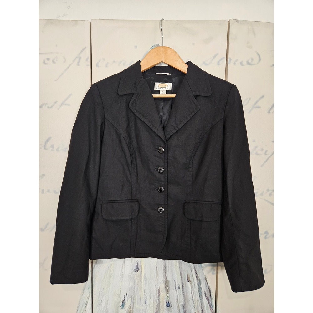 Talbots Petites Black Wool Blend 4-Button Blazer Jacket Size 6P Tailored Italy
